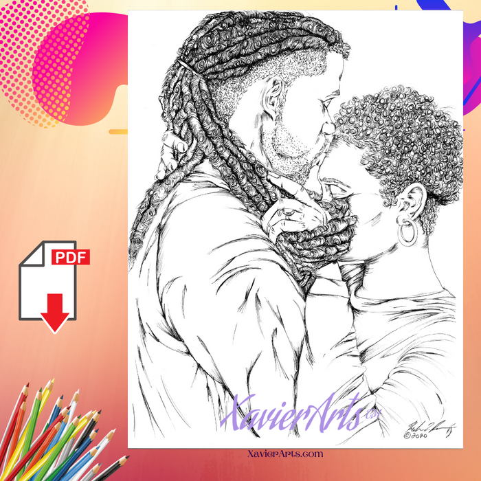 Locs of love Adult coloring sheet, nubian coloring, African American coloring - XavierArts
