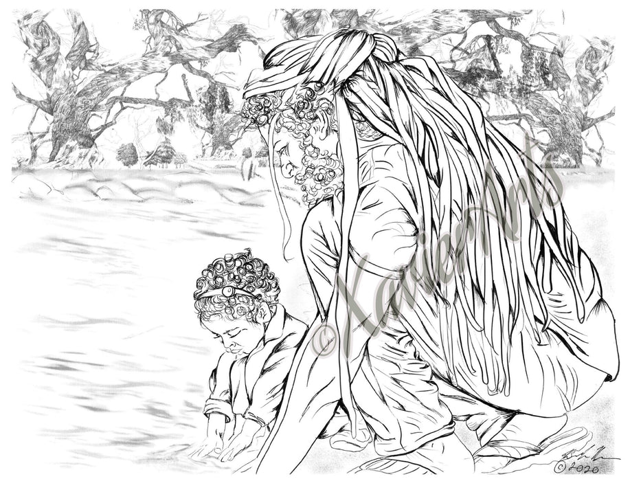 Adult coloring sheet, Father and daughter coloring page, Digital download coloring sheet, hand drawn coloring sheet - XavierArts