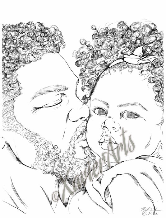 African american coloring sheet, Featuring Black men and their daughters Digital down load - XavierArts