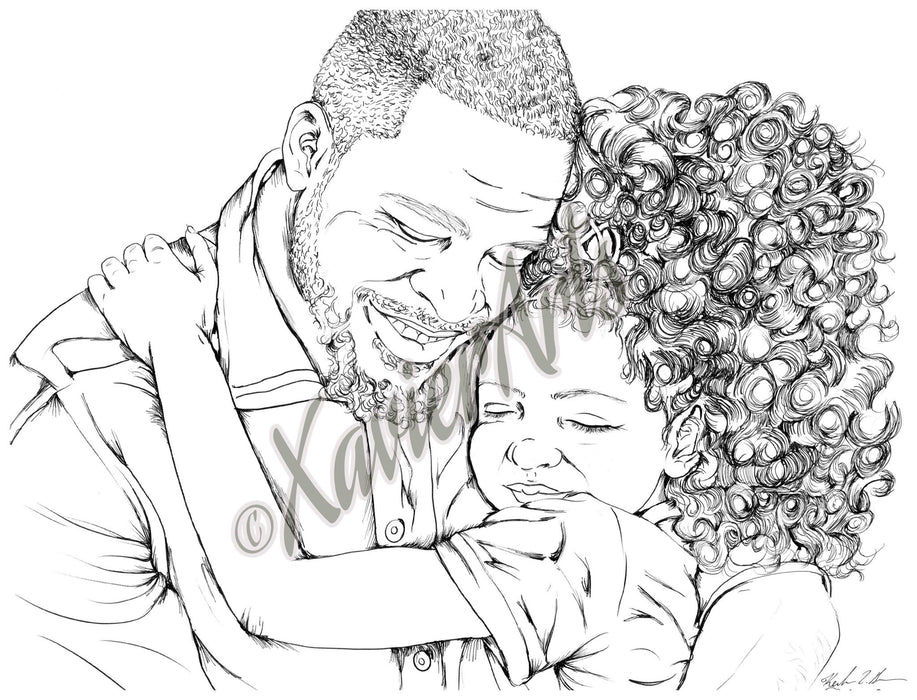 African american coloring sheet, Featuring Black men and their daughters Digital down load - XavierArts