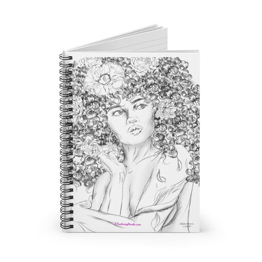 Afro and flowers colorable Spiral Notebook - Ruled Line - XavierArts