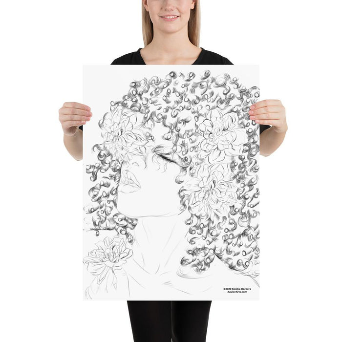 Black woman woman with flowers coloring poster