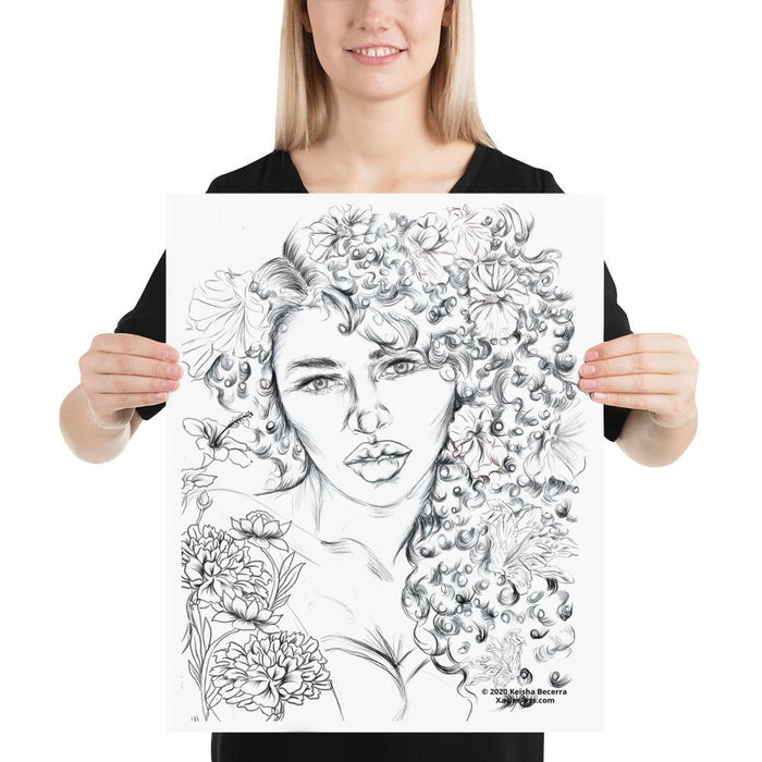 Black Flowers and Faces Poster, Beautiful Black woman coloring poster - XavierArts
