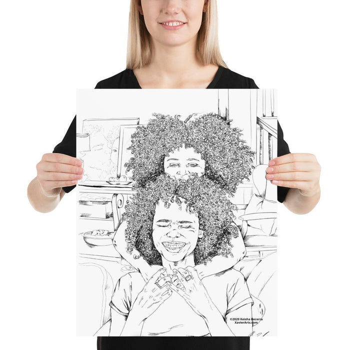 Black Mother and Daughter coloring Poster - XavierArts