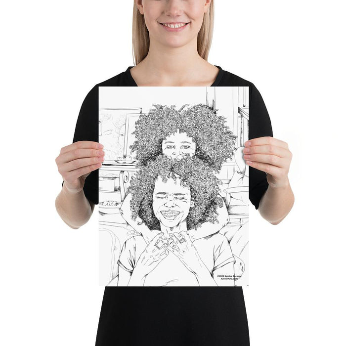 Black Mother and Daughter coloring Poster - XavierArts