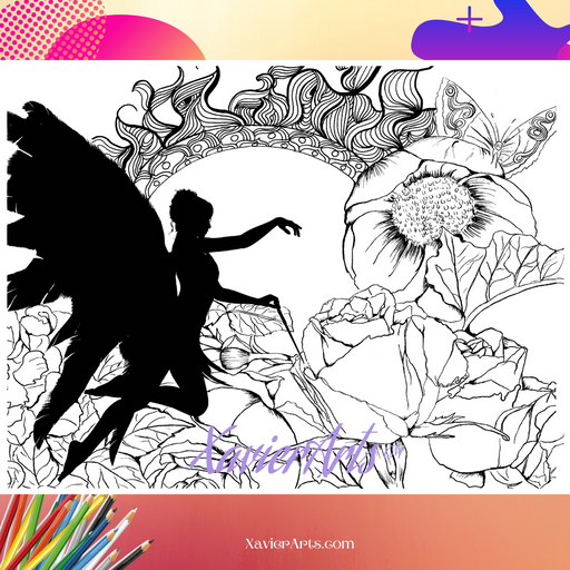 Fairies and Flowers coloring sheet - XavierArts
