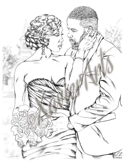 Wedding day Adult coloring sheet, colouring sheet, African american coloring sheet - XavierArts